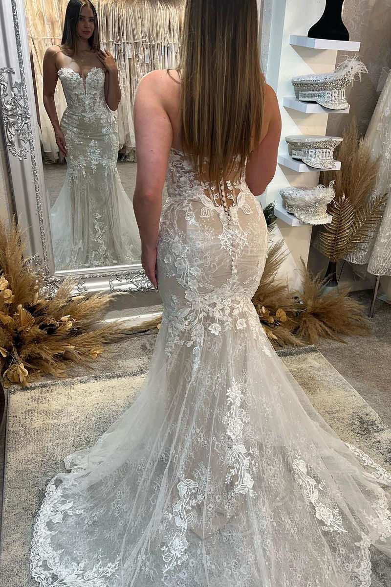 Charming Mermaid Sweetheart Lace Wedding Dresses with Appliques LD062522