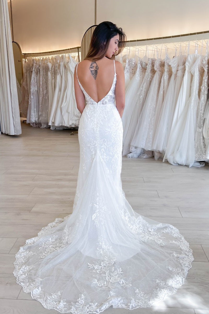 Charming Elegant Mermaid V Neck Lace Wedding Dresses with Appliques LD062519