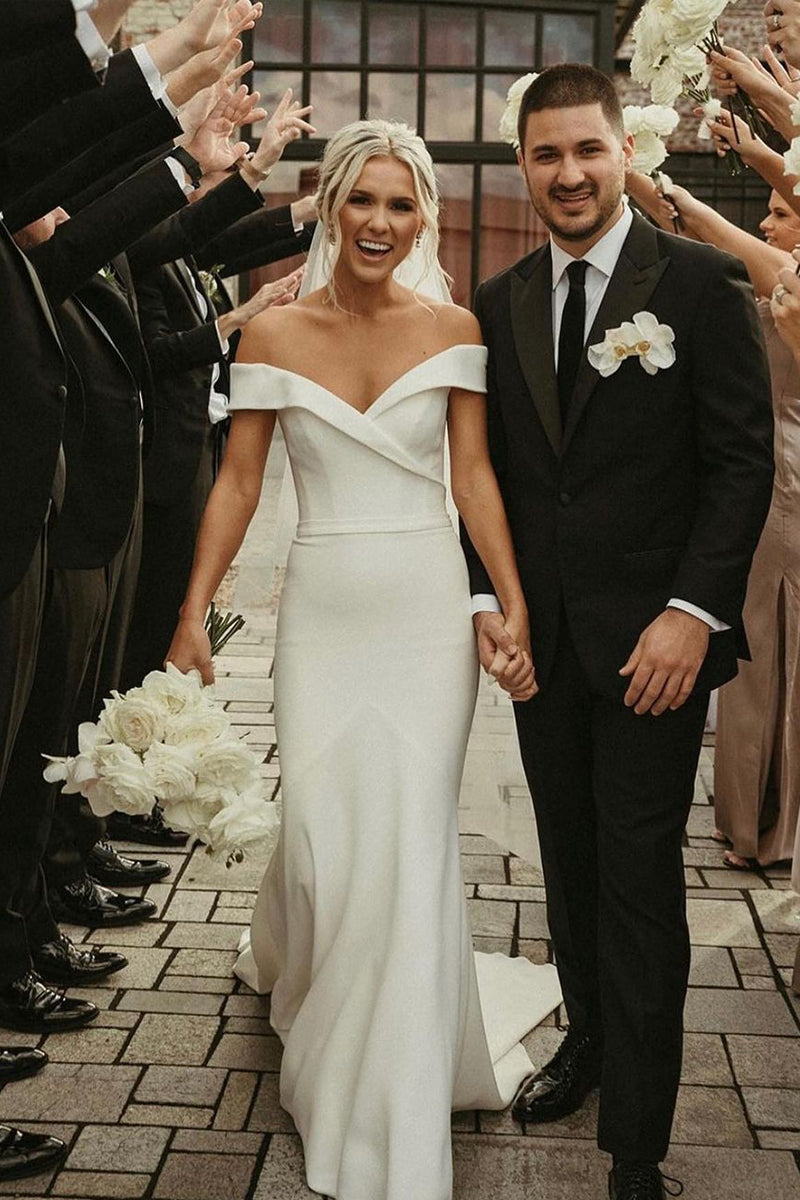 Elegant Mermaid Off the Shoulder Elastic Satin Wedding Dresses LD062517