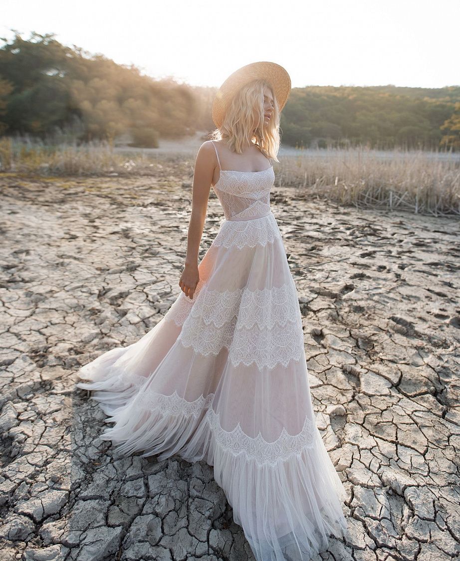 Giorgina | Boho Lace A-Line Wedding Dress with Spaghetti Straps