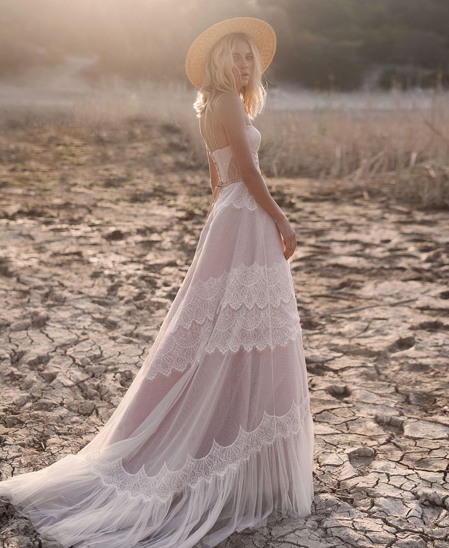 Giorgina | Boho Lace A-Line Wedding Dress with Spaghetti Straps