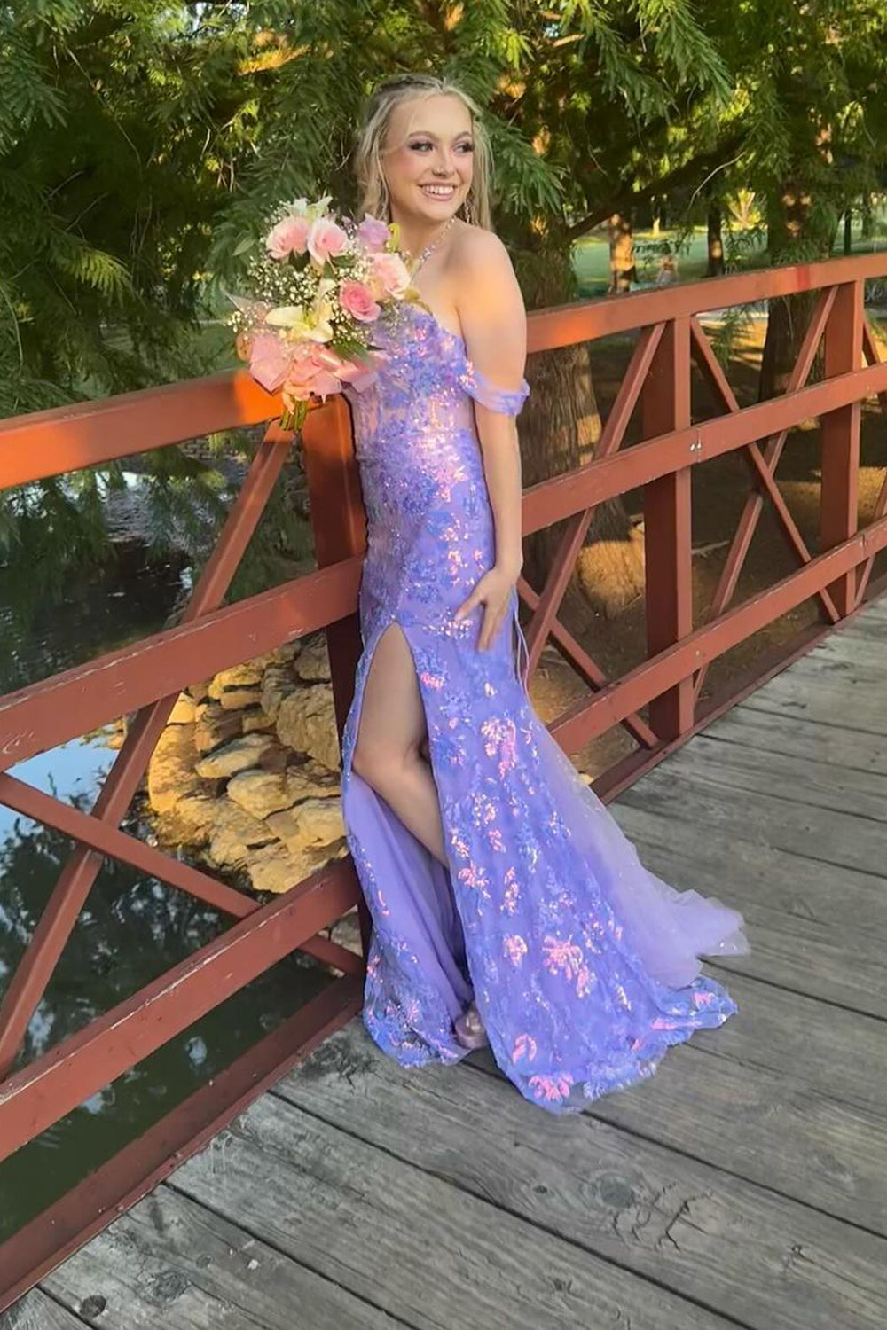 lavender lace mermaid prom dress Lilac Mermaid Spaghetti Straps Lace Up Back Prom Dress