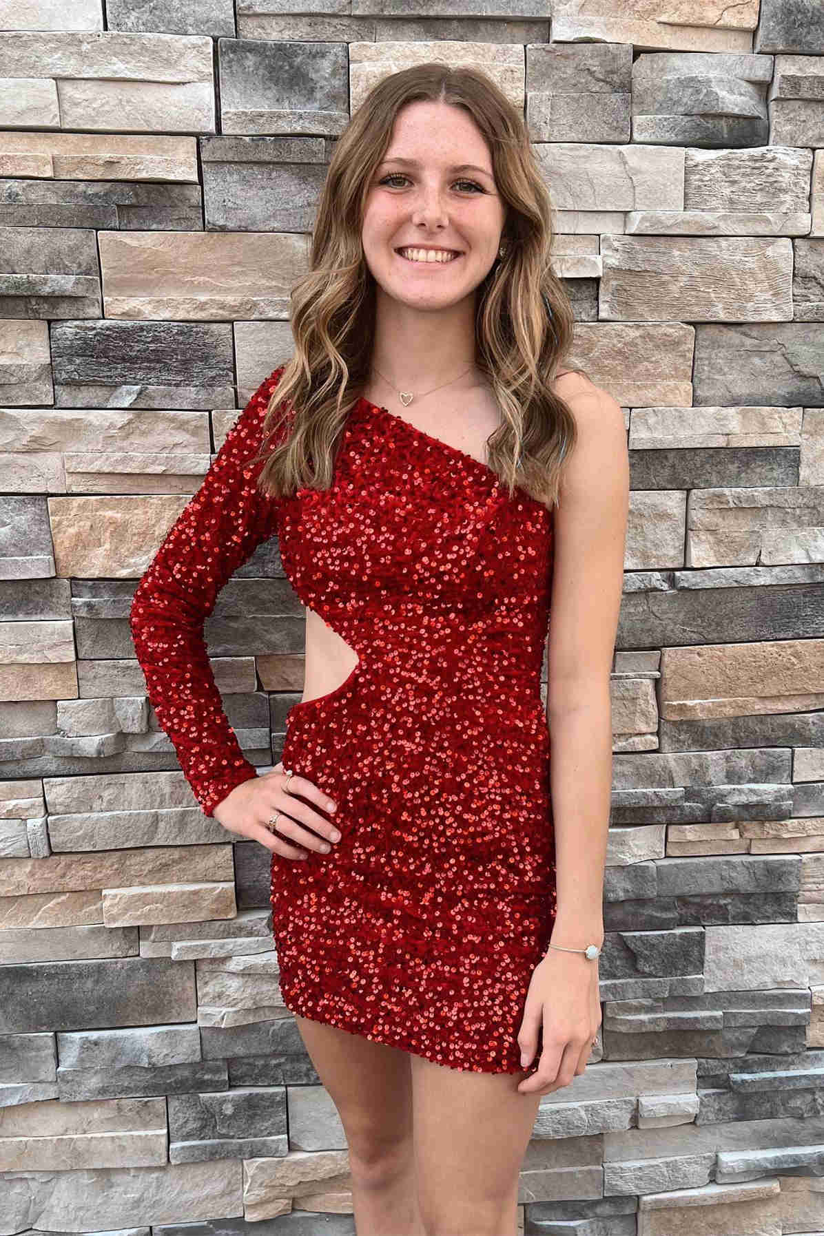 Camilla | Sequin One-Shoulder Sheath Homecoming Dress