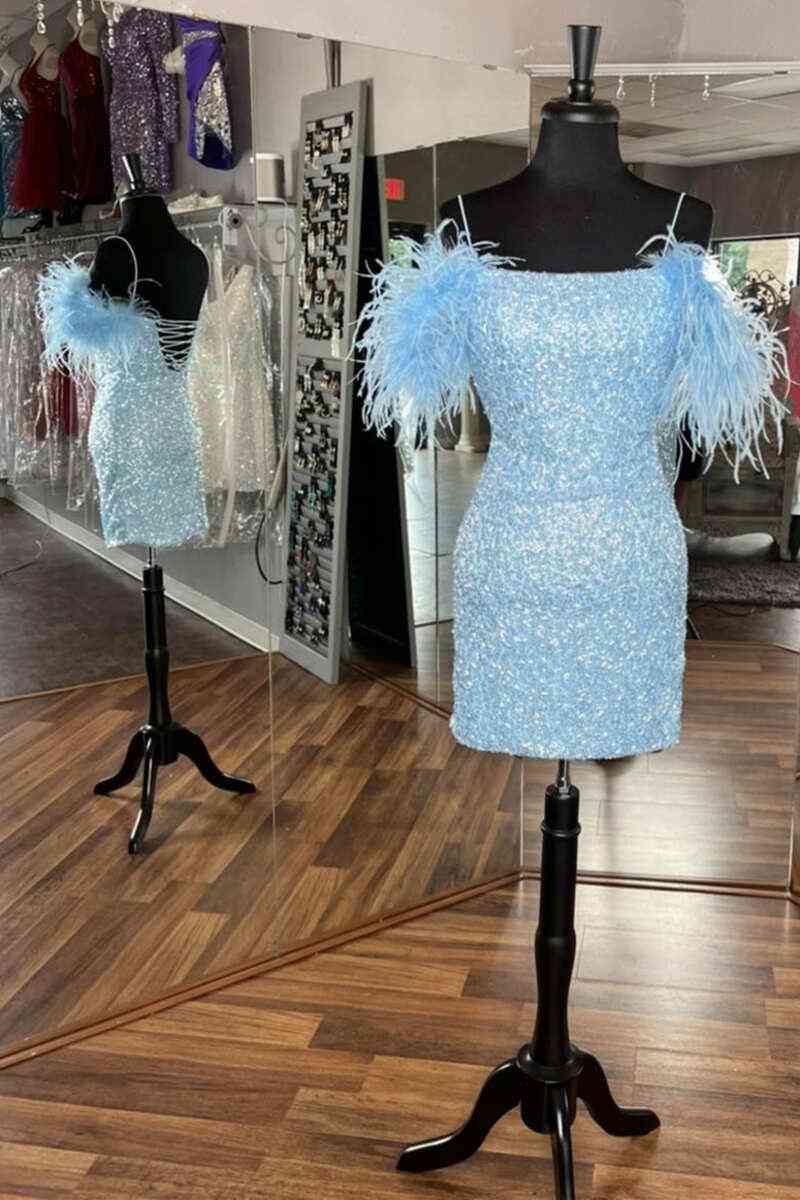 Georgiana | Sequin Bodycon Homecoming Dress with Feather Details