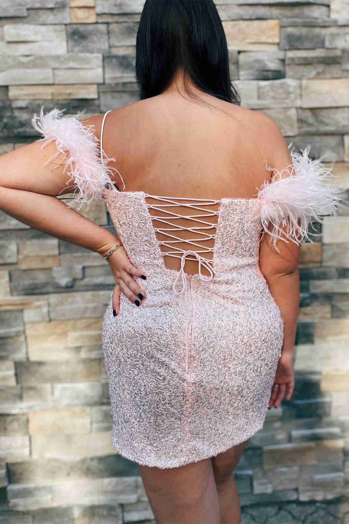 Georgiana | Sequin Bodycon Homecoming Dress with Feather Details