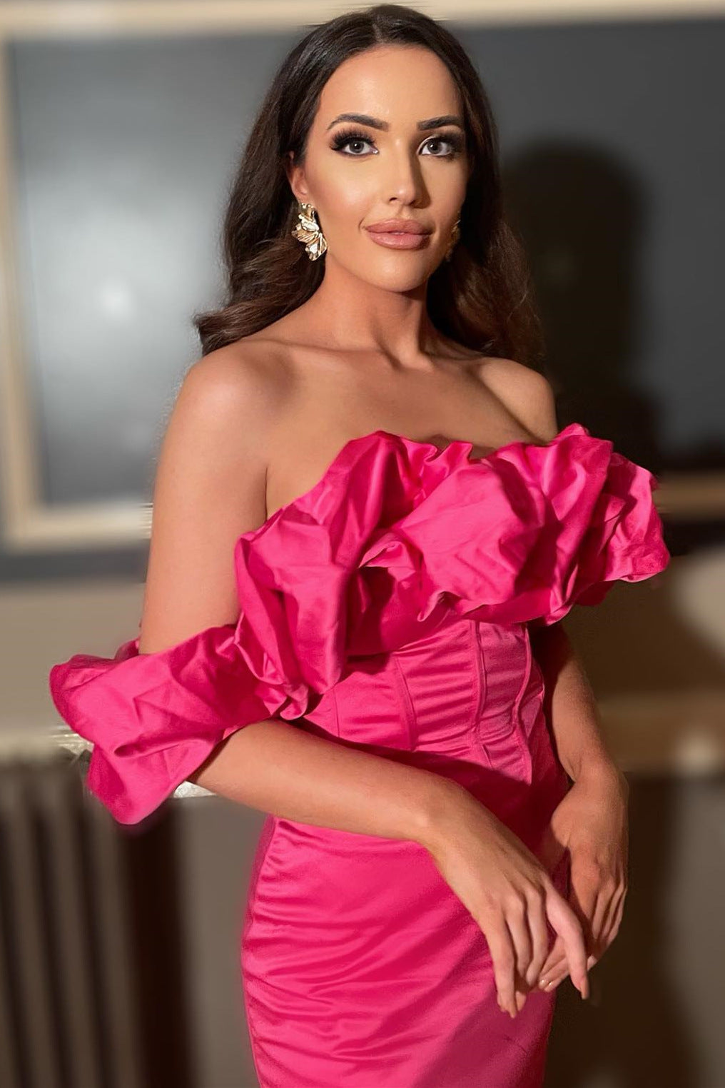 Jacinta | Off-the-Shoulder Sheath Homecoming Dress with Ruffles