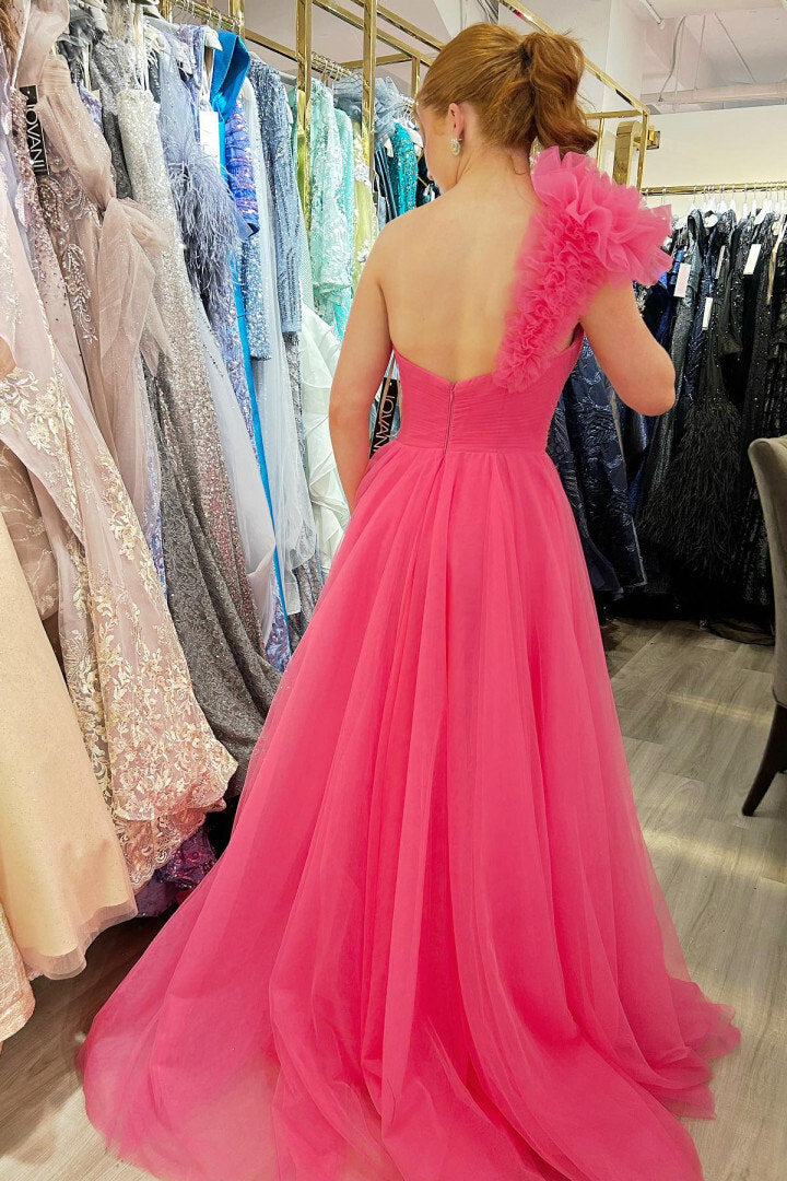 Delaney | One-Shoulder A-Line Tulle Prom Dress with Ruffles