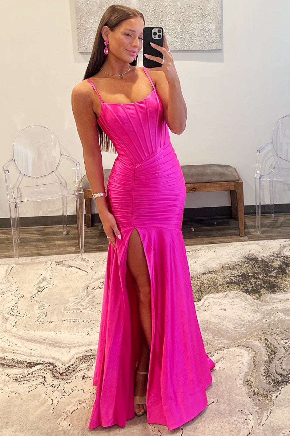 Addilynn | Satin Mermaid Prom Dress with Scoop Neck and Chic Slit