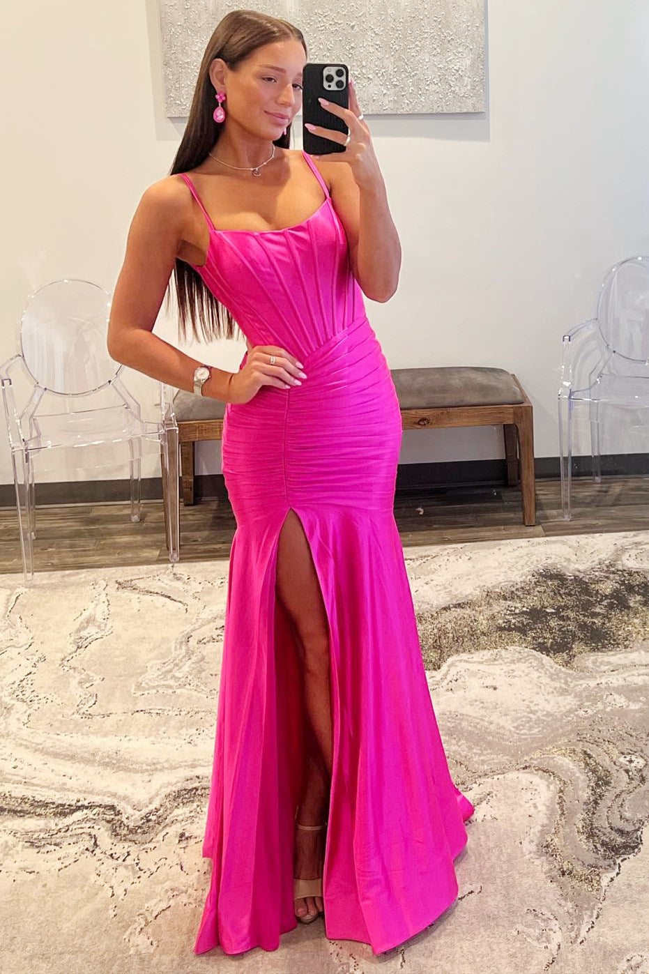 Addilynn | Satin Mermaid Prom Dress with Scoop Neck and Chic Slit