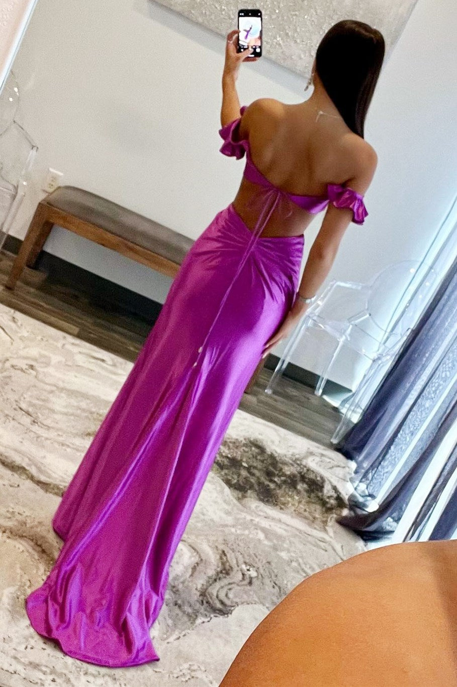 Violet | Off-the-Shoulder Flutter Sleeve Fitted Cutout Mermaid Gown