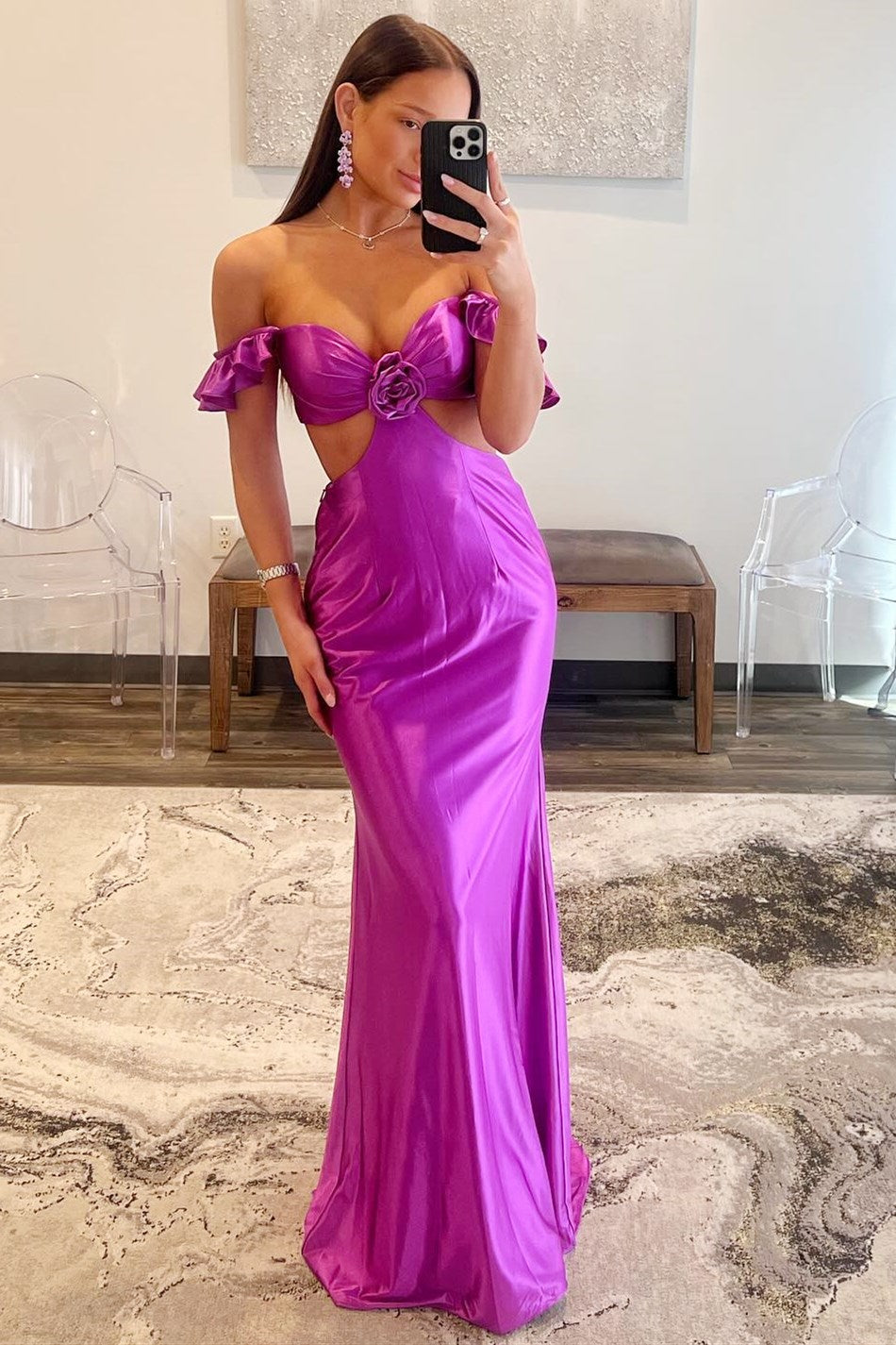 Violet | Off-the-Shoulder Flutter Sleeve Fitted Cutout Mermaid Gown