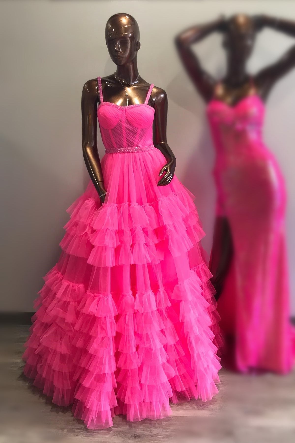 A-Line Sweetheart Beaded Long Prom Dress with Tiered Ruffles