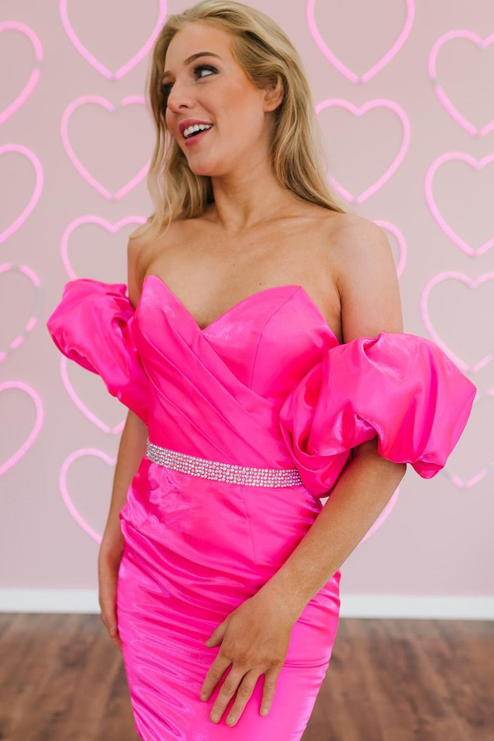 Ayla | Hot Pink Sheath Homecoming Dress with Beaded Details