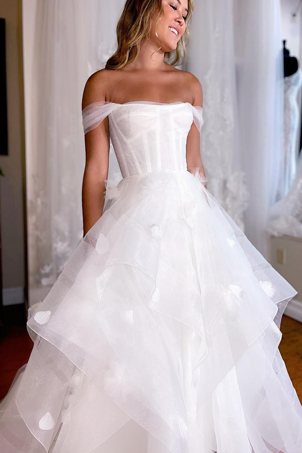 Monica | White A-Line Wedding Dress with Corset and Appliqué Details