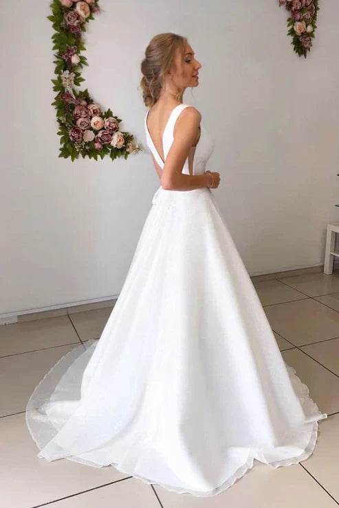 Attractive A-Line V-Neck Simple Wedding Dress for Rustic Weddings