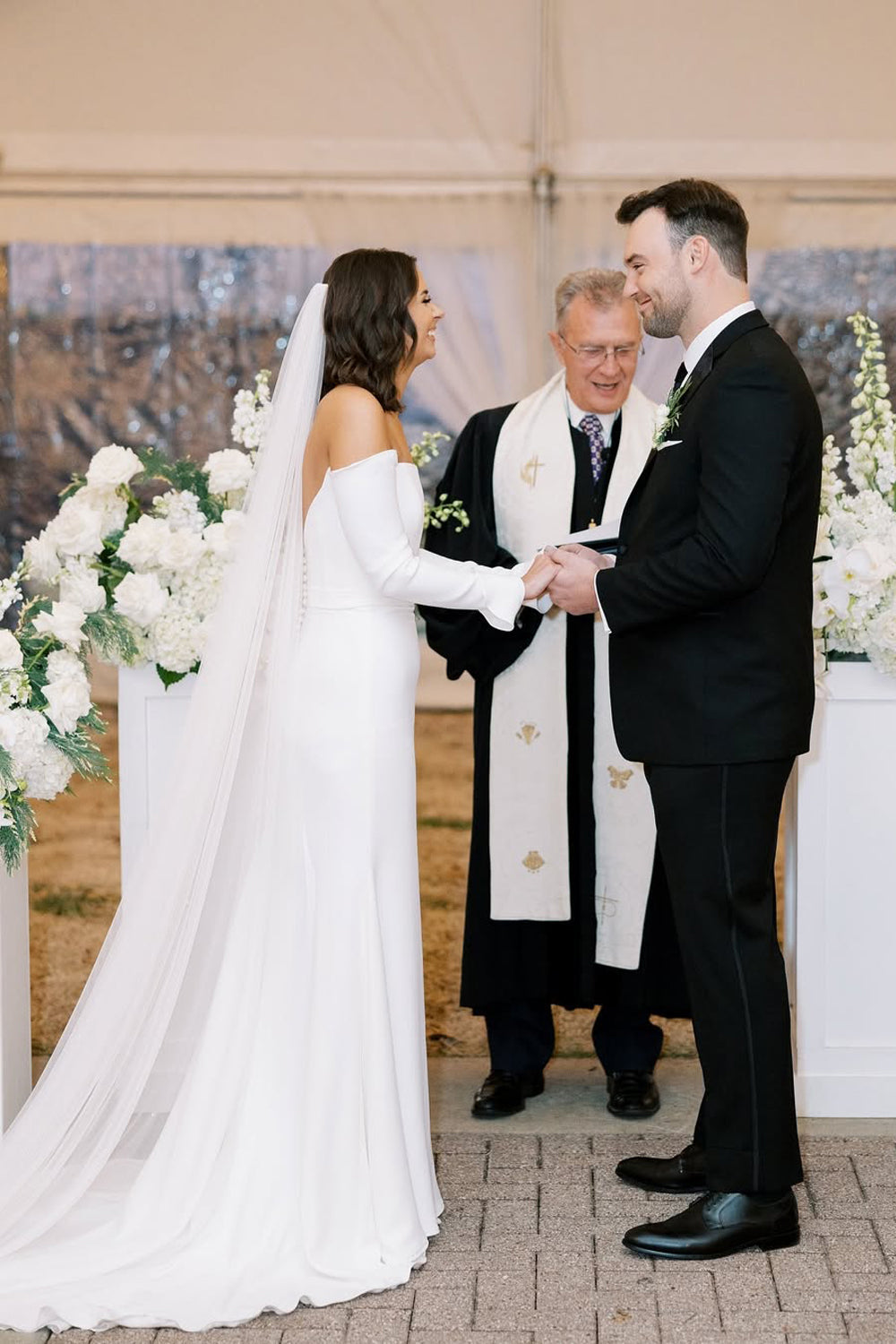 Elegant Mermaid Off-the-Shoulder Satin Wedding Dress with Long Sleeves
