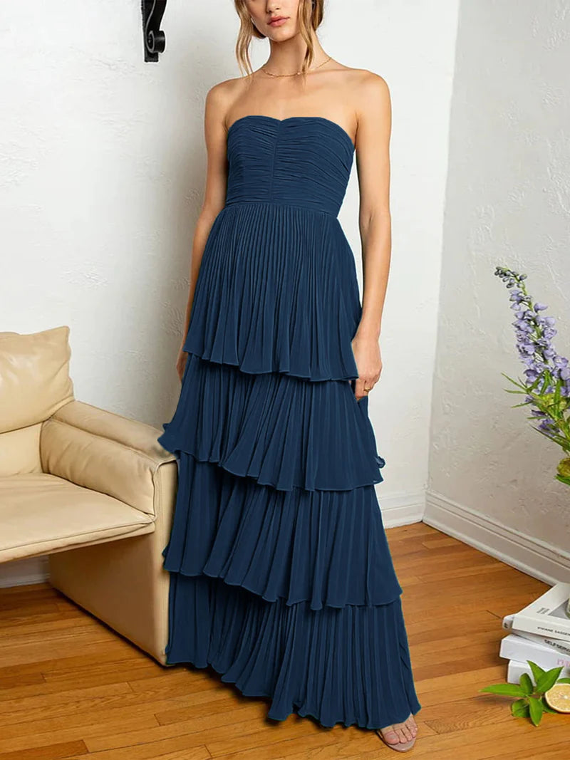 Stunning Strapless Emerald Green Prom Dress with Ruffled Multi-Layer Design ld101016