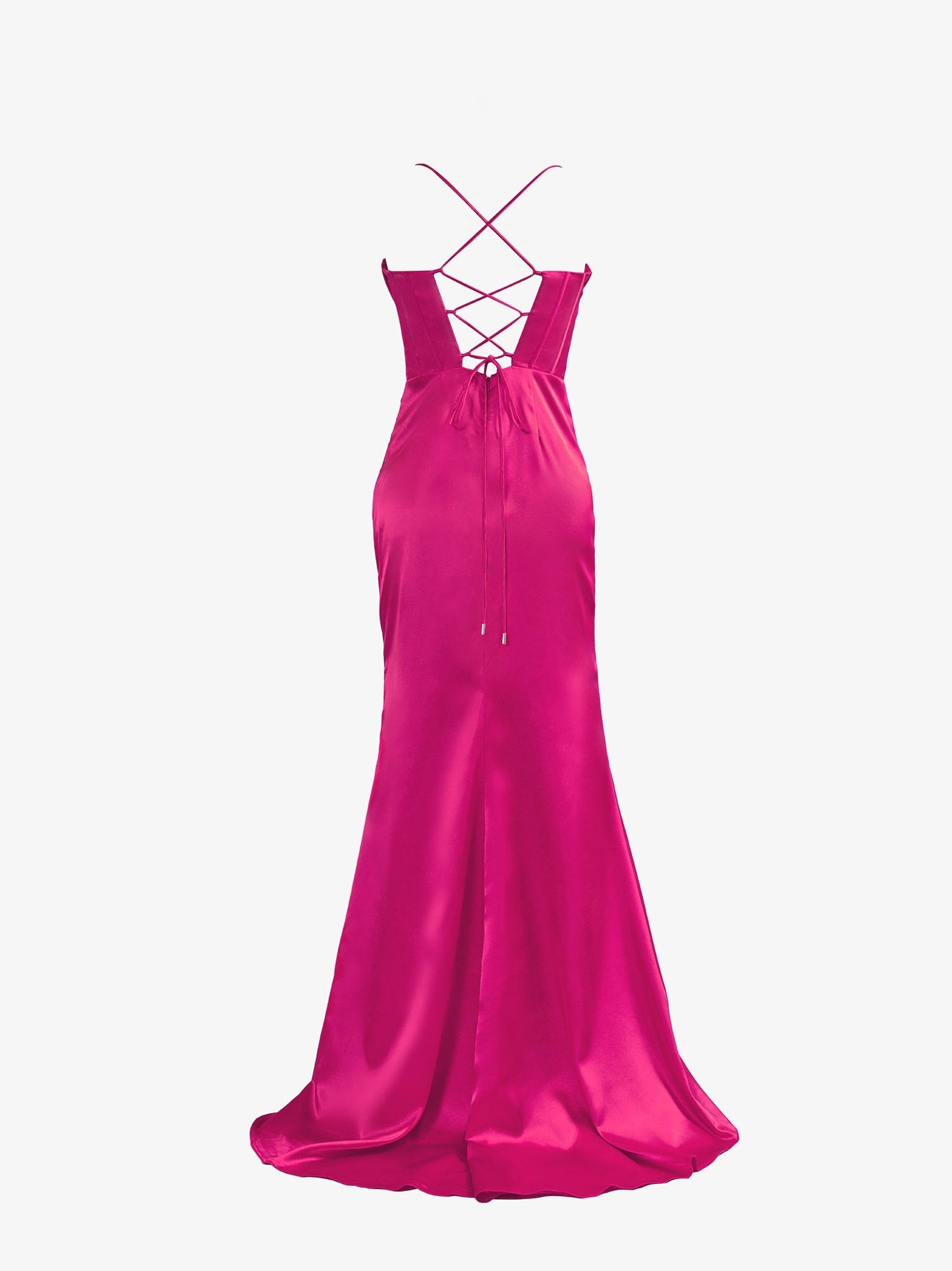 Aaliyah | Hot Pink Satin Mermaid Prom Dress with Spaghetti Straps and Slit