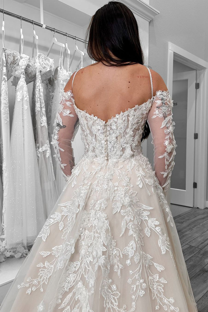 Charming A-Line Scoop Neck Tulle Lace Wedding Dress with Appliques LD070909
