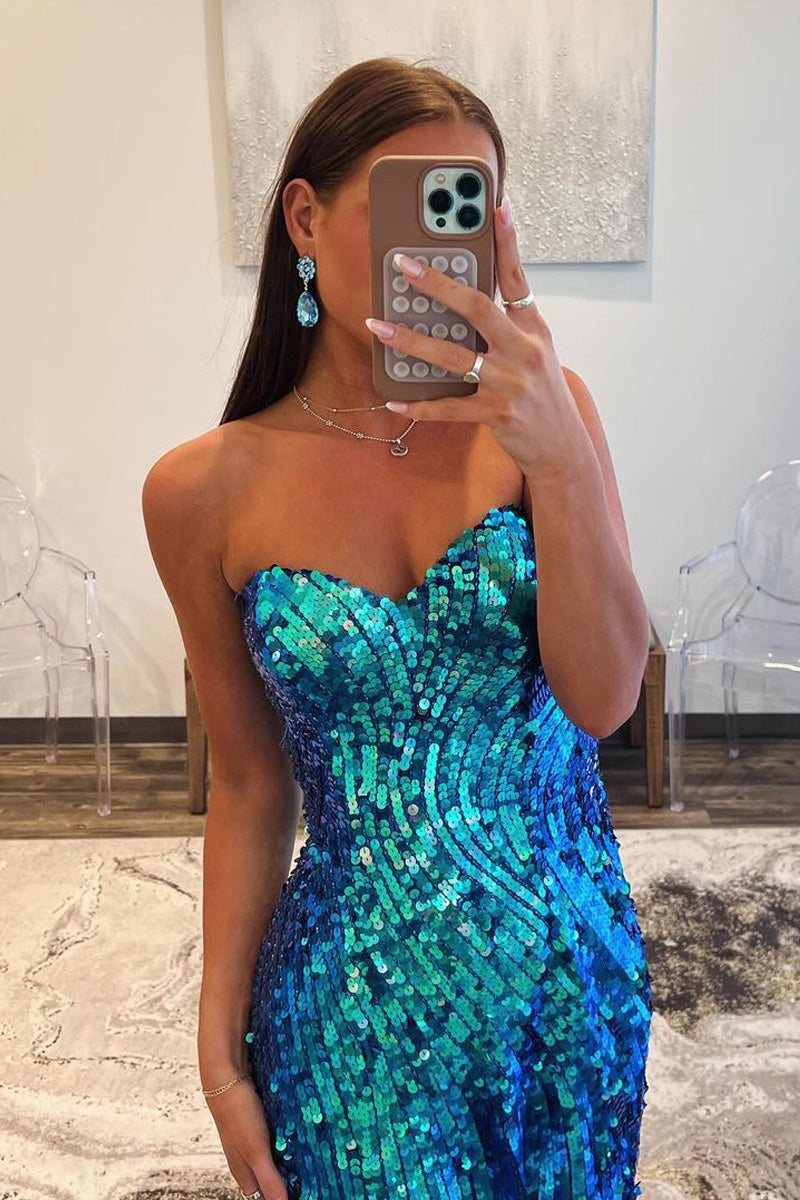 Cute Mermaid Sweetheart Sparkly Sequins Long Prom Dress with Slit LD062578