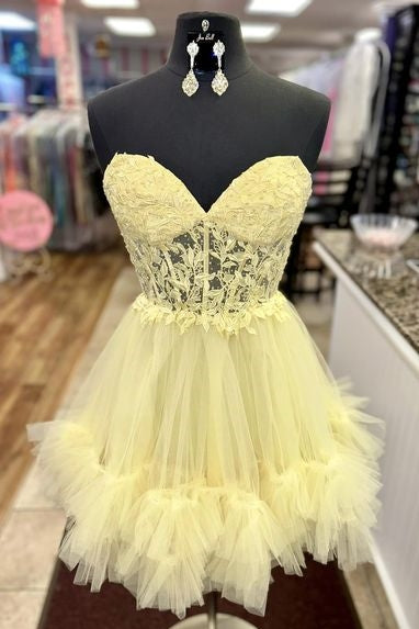 Cute A-Line Sweetheart Light Sky Blue Tulle Homecoming Dresses with Appliques LD24080302