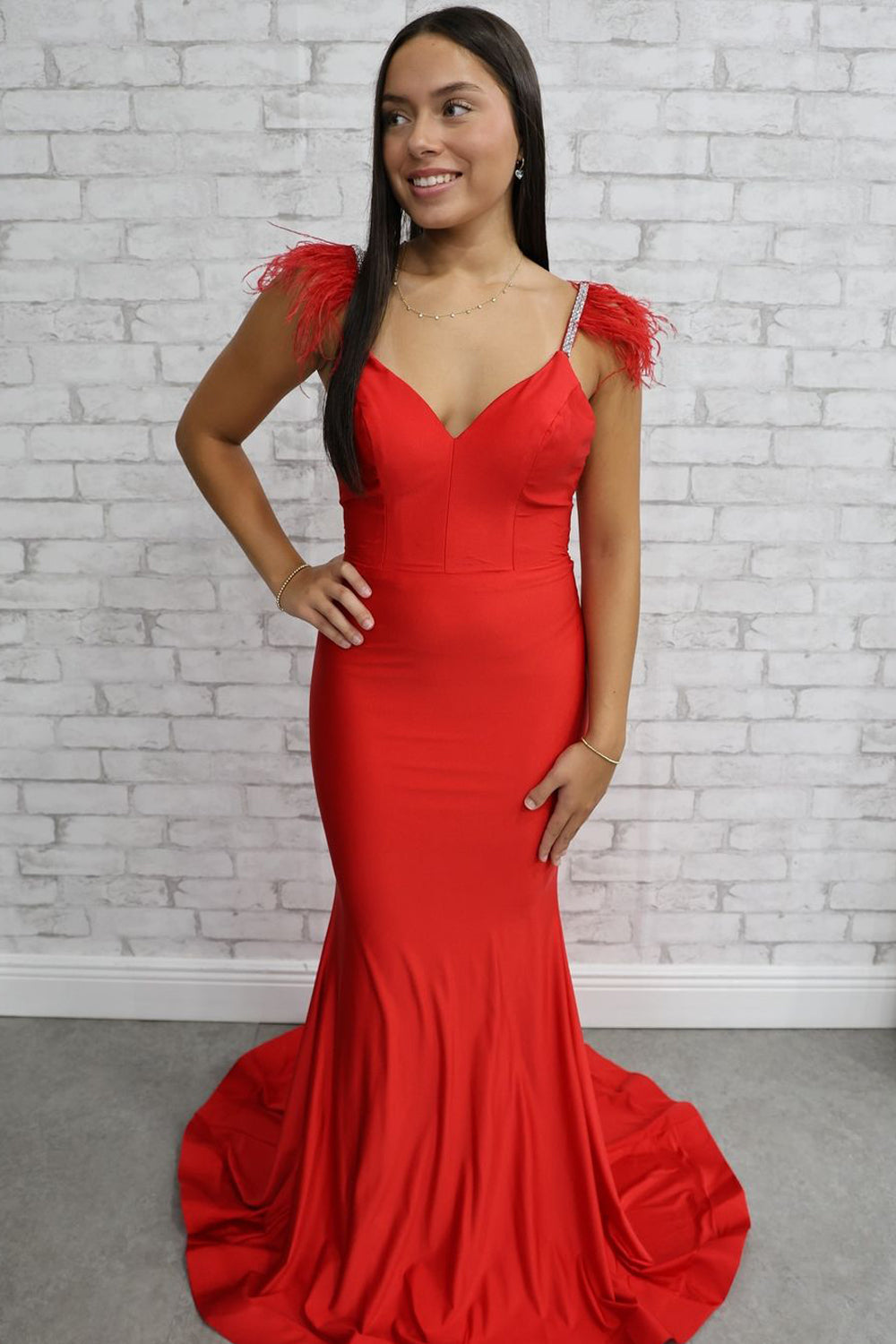 Charming Red Satin V-Neck Mermaid Prom Dress with Beading