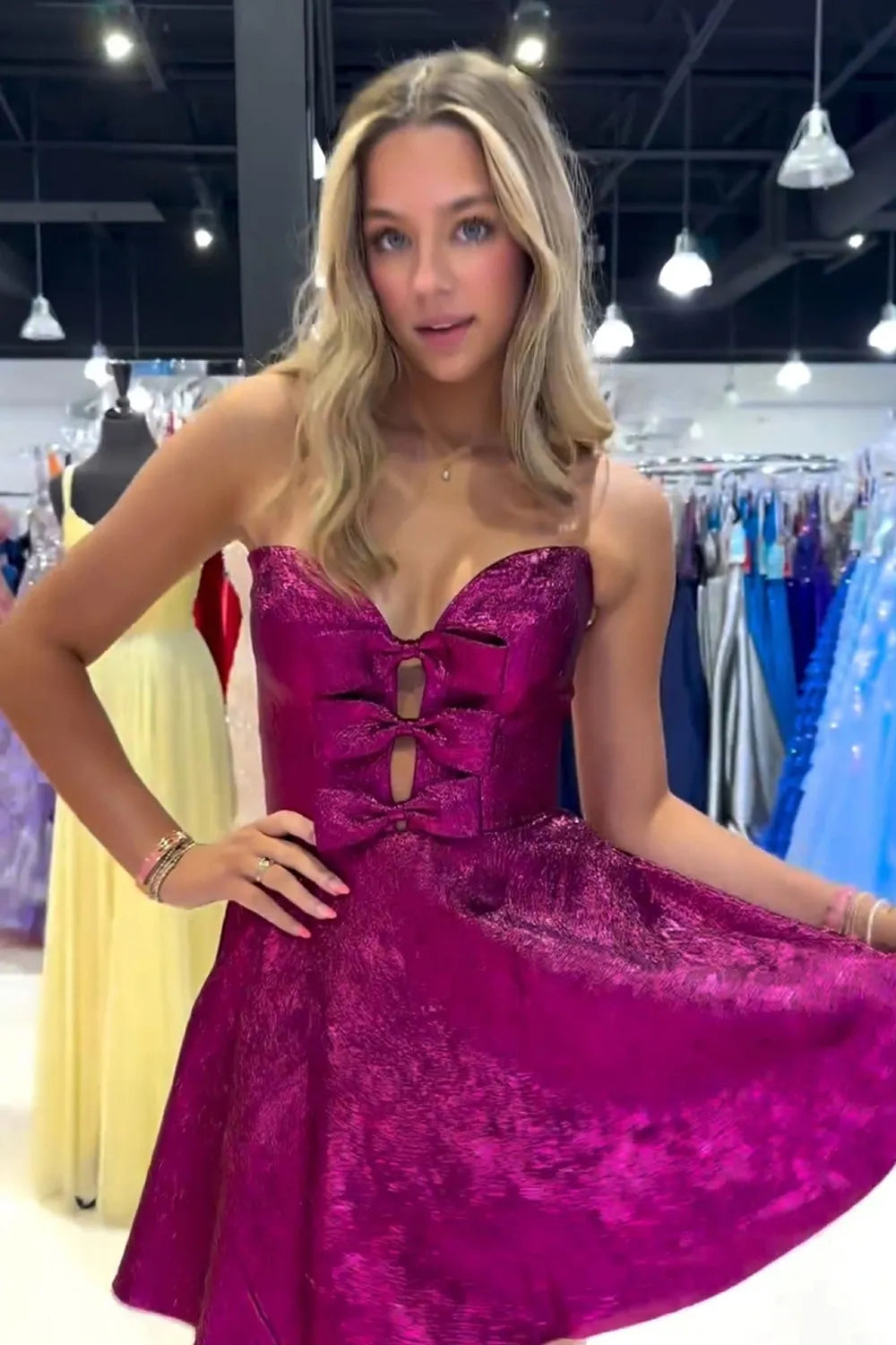 Cute Strapless A-Line Strapless Short Glitter Homecoming Dresses LD072602