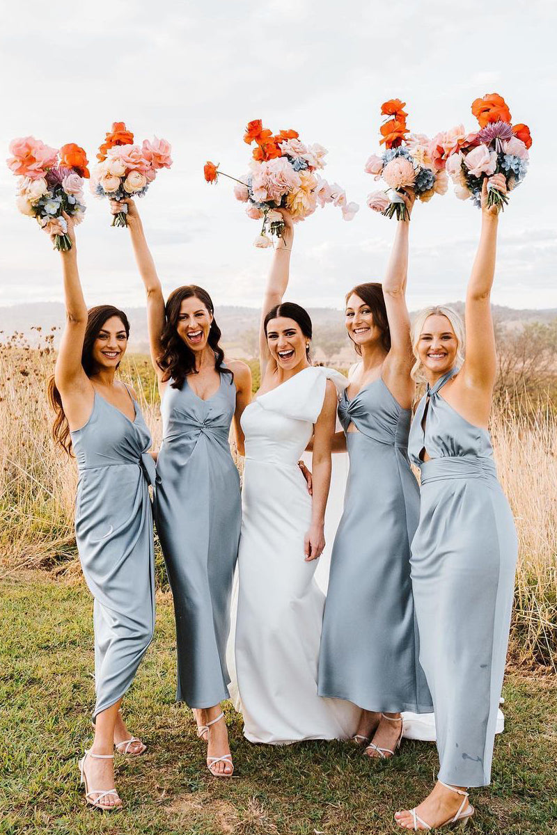 Elegant Halter Neck Sheath Silk Satin Bridesmaid Dress