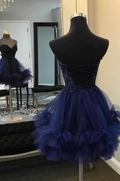 Cute A-Line Sweetheart Light Sky Blue Tulle Homecoming Dresses with Appliques LD24080302