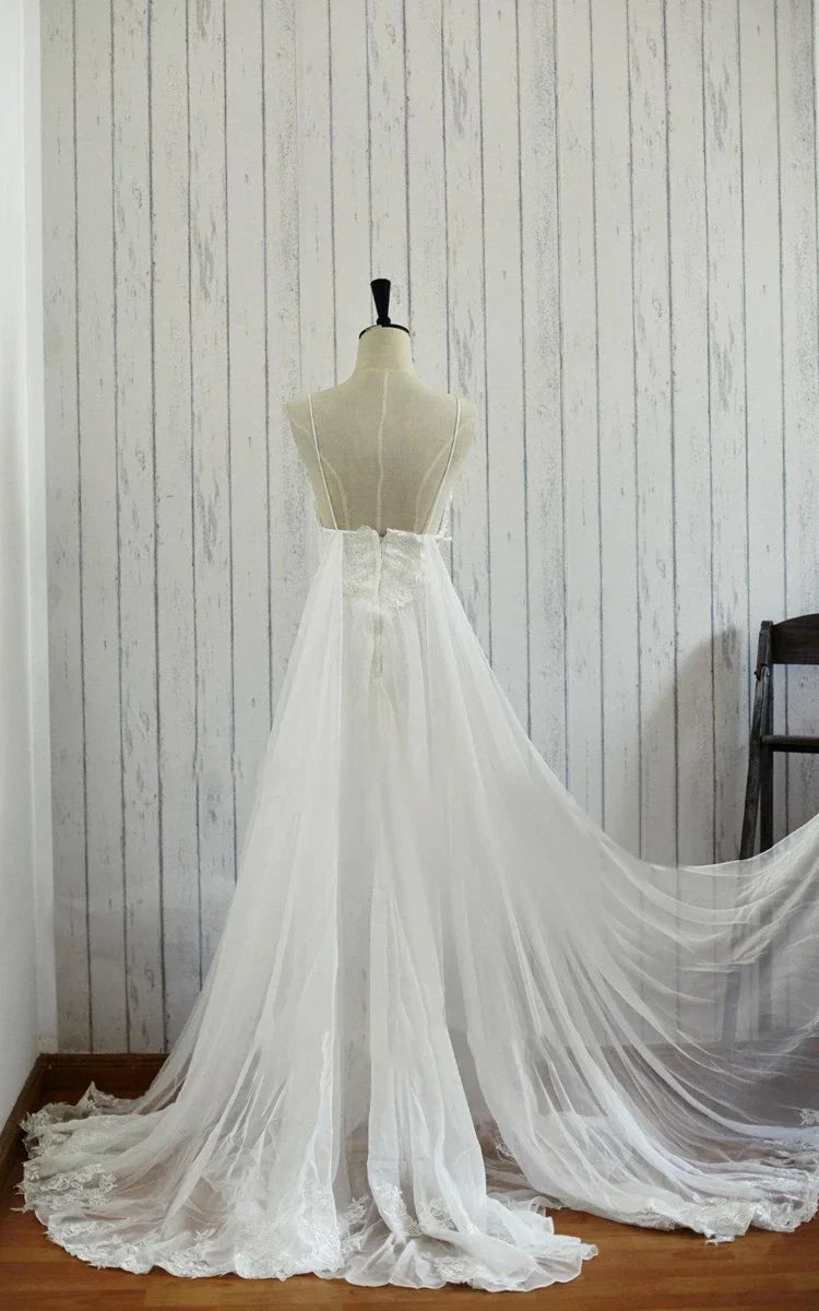 Sophia | A-Line Wedding Dress with Backless Design, Chiffon, Lace, and Satin