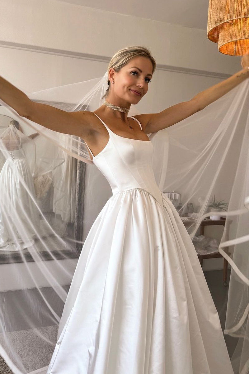 Gorgeous Ball Gown Spaghetti Straps Satin Wedding Dresses LD071201