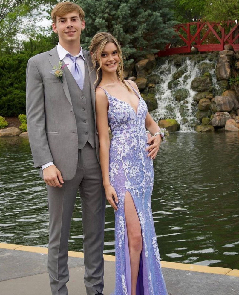 Ainhoa | Sparkling Blue Mermaid Lace Prom Dress with Slit