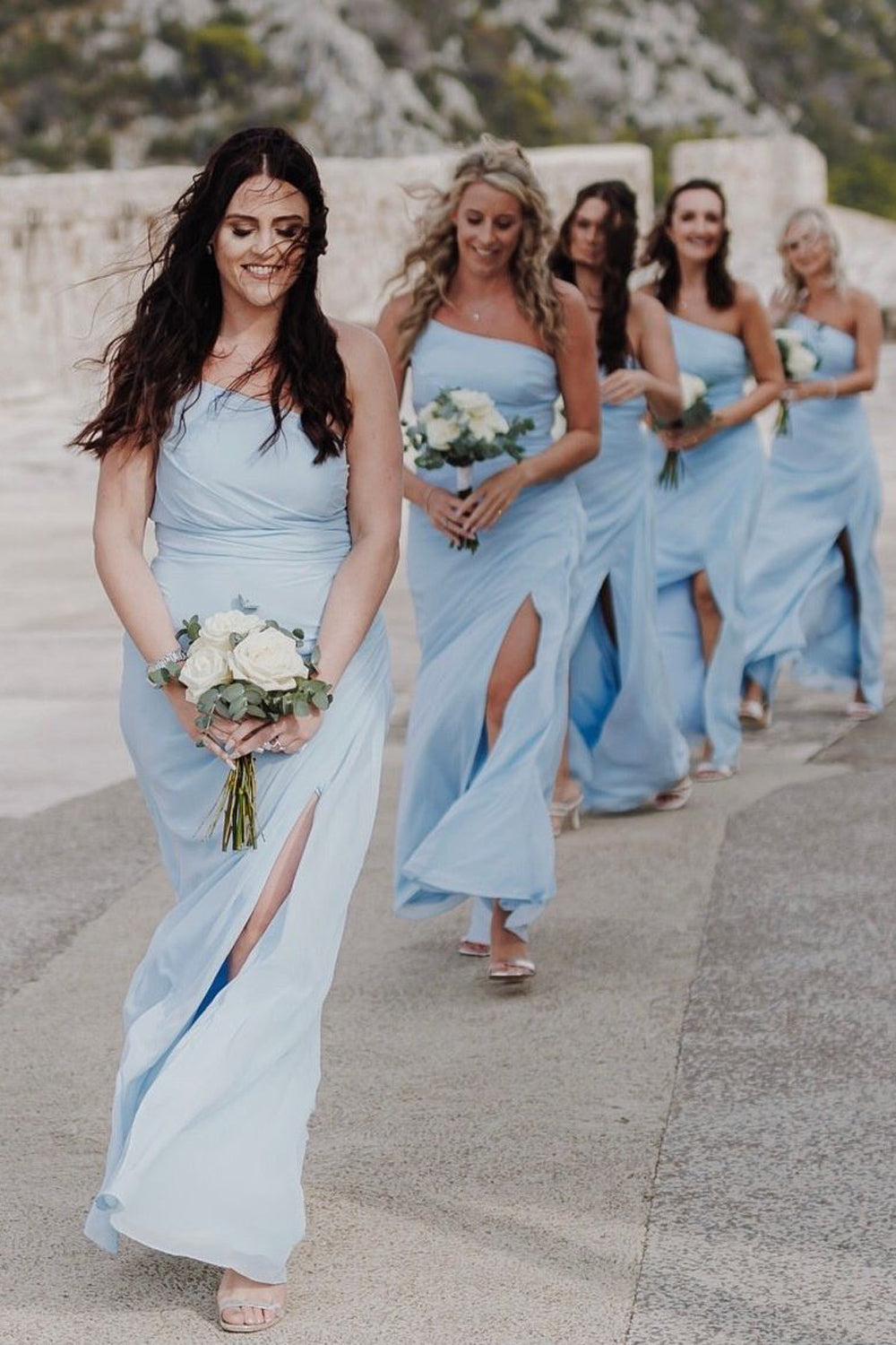 Isla | Simple Sheath One-Shoulder Light Blue Chiffon Bridesmaid Dress