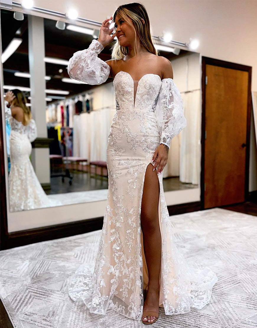Alexandria | Lace Sweetheart Mermaid Prom Dress with Detachable Sleeves