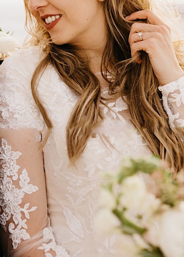 Boho Lace Mermaid Wedding Dress with Long Sleeves and Appliqué Details
