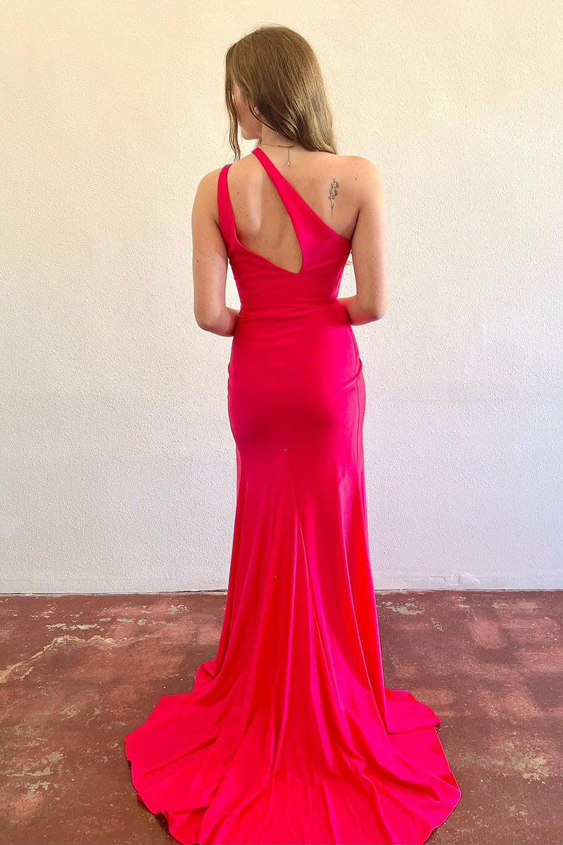 Patrice | Red Satin Mermaid Prom Dress with One-Shoulder Design and Slit
