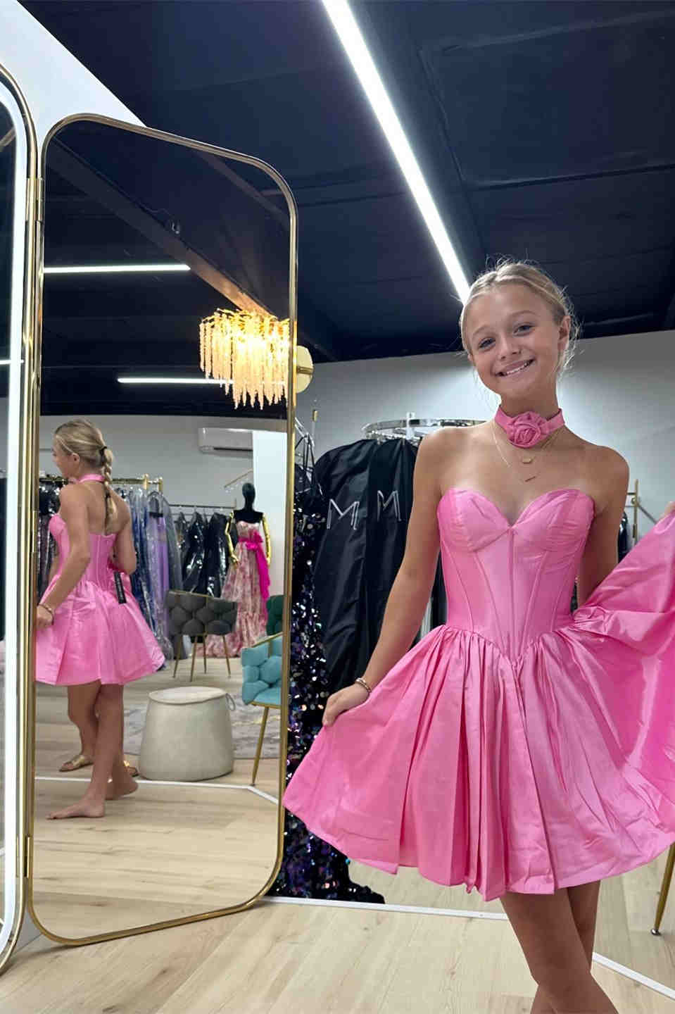 Cute A-Line Sweetheart Pink Satin Short Homecoming Dress LD073104