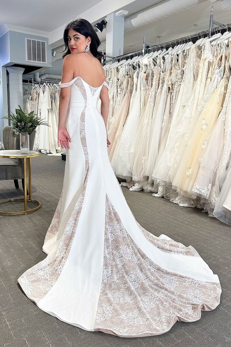 Elegant Mermaid Off-the-Shoulder Satin Wedding Dress with Appliqués