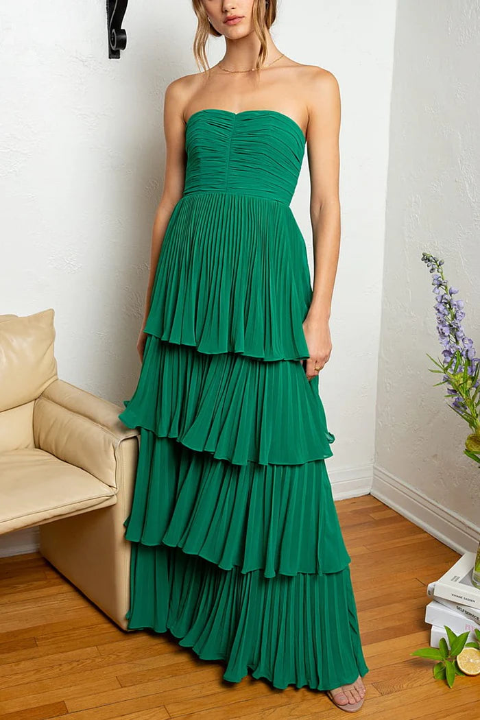 Stunning Strapless Emerald Green Prom Dress with Ruffled Multi-Layer Design ld101016