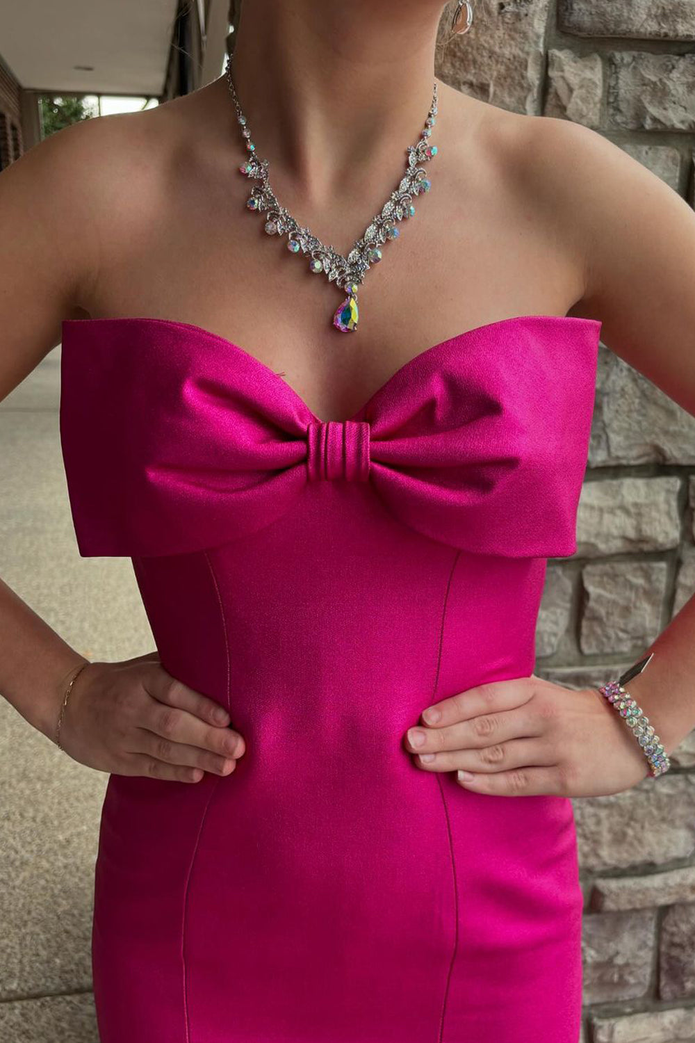 Sweetheart Fuchsia Satin Mermaid Prom Dress with Bow