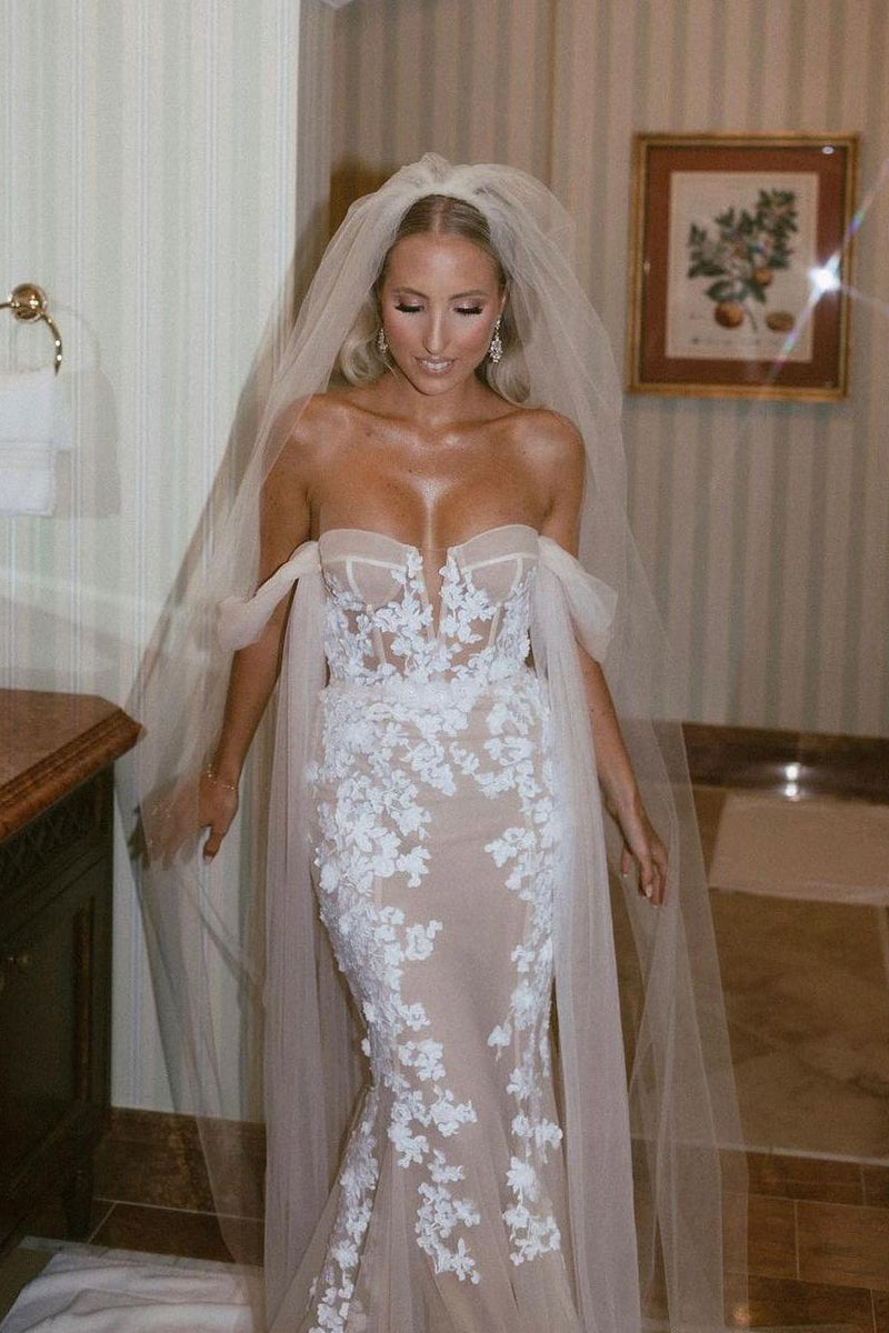 Mermaid Sweetheart Tulle Wedding Dresses with Appliques LD24071305