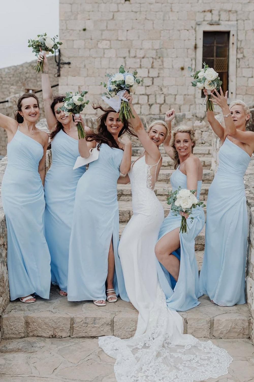 Isla | Simple Sheath One-Shoulder Light Blue Chiffon Bridesmaid Dress