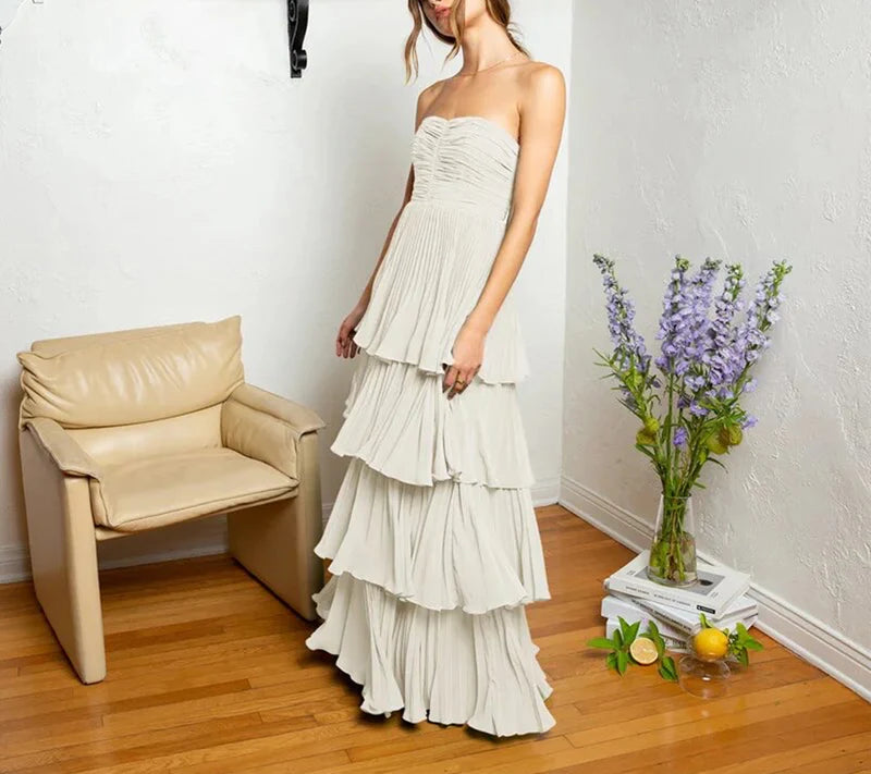 Stunning Strapless Emerald Green Prom Dress with Ruffled Multi-Layer Design ld101016
