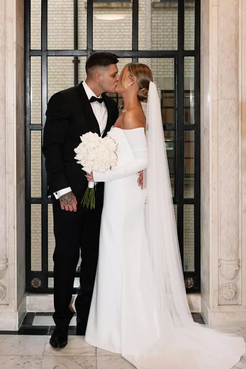 Charming Mermaid Strapless Elastic Satin Wedding Dresses with Sleeves LD071304