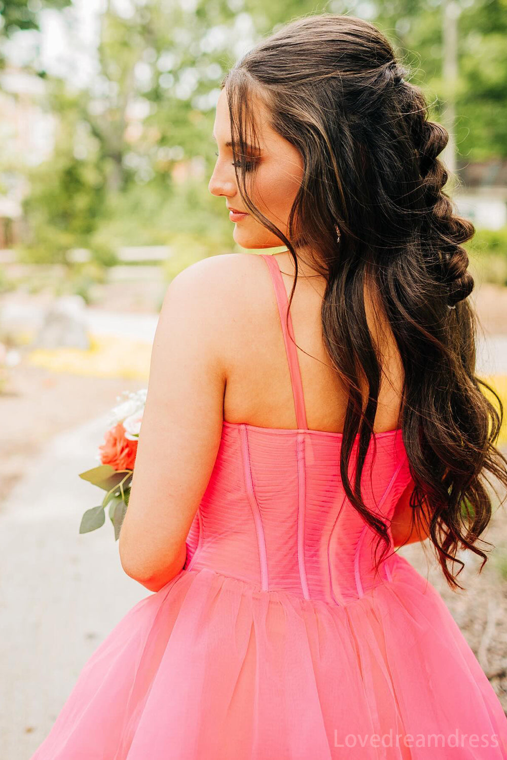 Elegant A-Line Lllusion Tulle Prom Dress with tiered ld102202