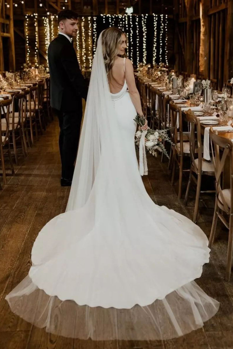 Eleagnt Mermaid V Neck Backless Soft Satin Wedding Dresses with Train LD062564