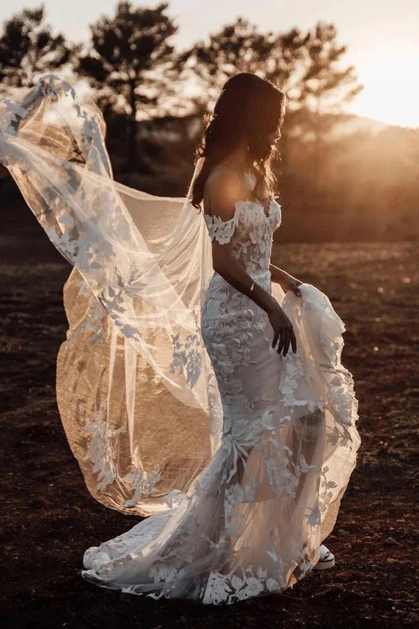 Fairy Mermaid Off the Shoulder Lace Beach Wedding Dresses LD062810