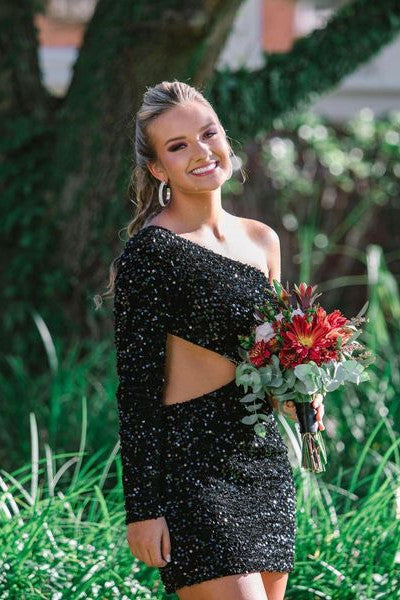 Camilla | Sequin One-Shoulder Sheath Homecoming Dress