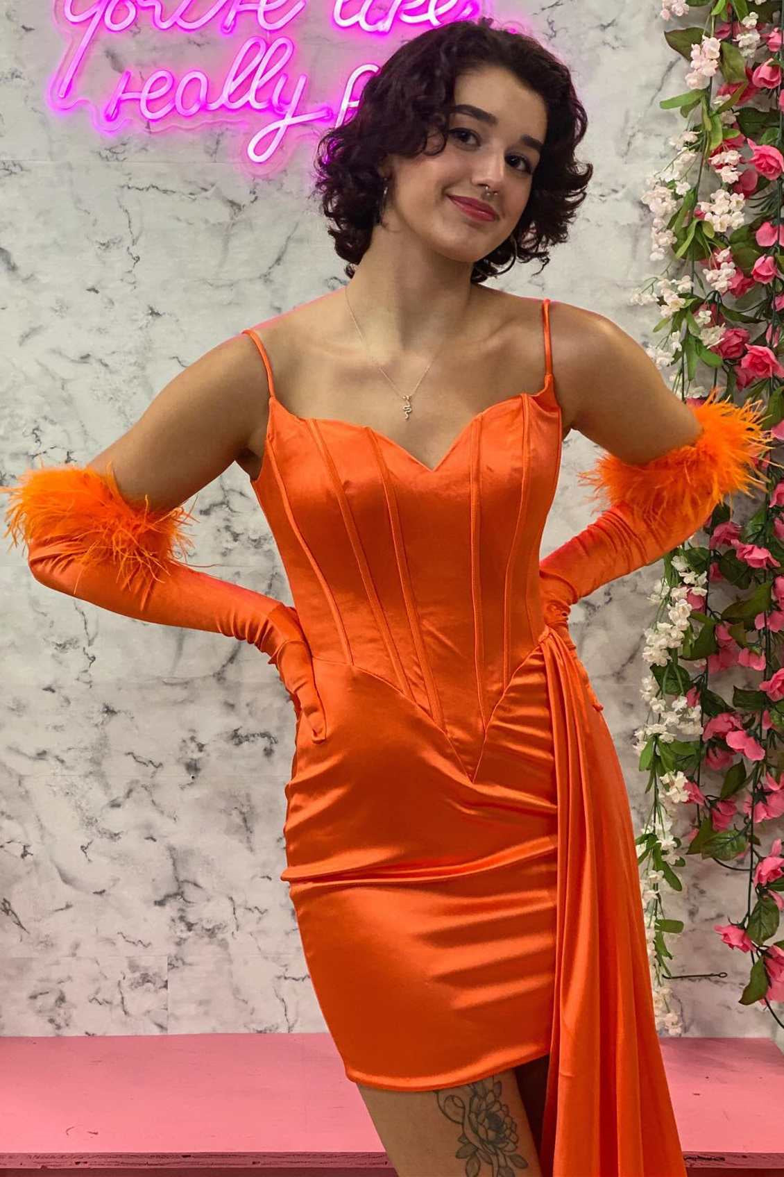 Rosamund | Sheath Spaghetti Strap Homecoming Dress with Side Train