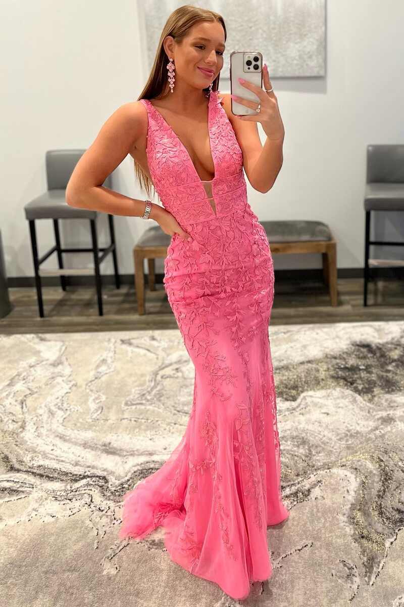 Kallie | Lace Mermaid Prom Dress with Plunge V-Neck